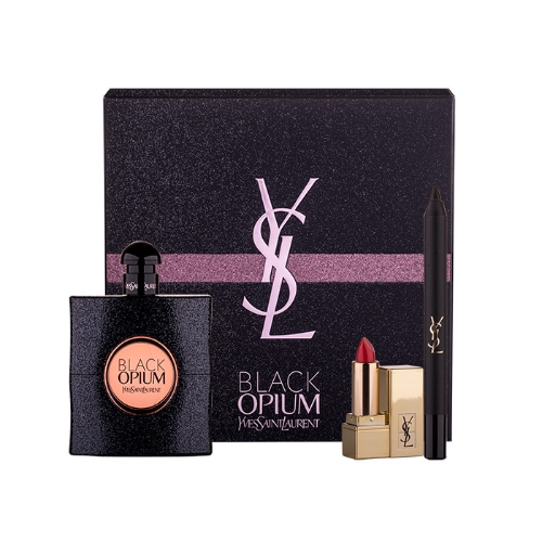 Yves Saint Laurent Black Opium, parfémovaná voda 90 ml + rúž Rouge Pur Couture 1,3 ml odstín 1 + ceruzka na oči Eye Pencil Waterproof No.1 0,8 g